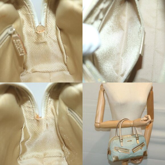 GUCCI GG Canvas Hand Bag Light Blue Gold Tone Auth ac2720 - Picture 14 of 15